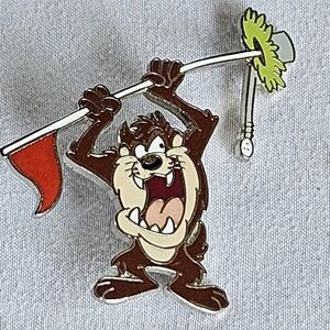 Tasmanian Devil Holding Golf Flag Vtg 1998 Warner Brothers Lapel Hat Pin Brooch
